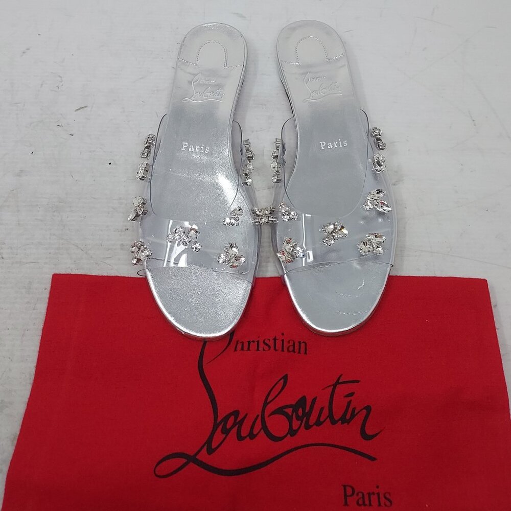 Christian Louboutin Silver Crystal-Embellished Slide Sandals